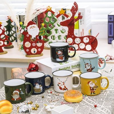 MUGS 14oz 세라믹 크리스마스 워터컵 휴대용 사용자 지정 로고 재사용 재미있는 뜨거운 초콜릿 컵 크리스마스 선물