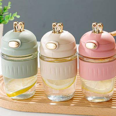맞춤 로고 용납 420ml 유리 토끼 귀 섬세한 선물을 위해 실리콘 세트