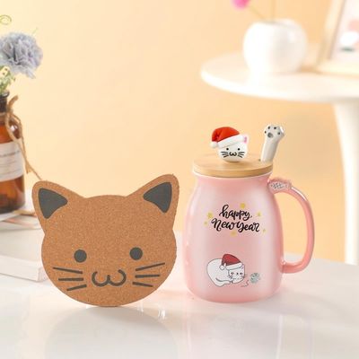 귀여운 스타일 380ml 휴대용 세라믹 커피 컵 3D 작은 고양이 디자인과 대나무 뚜??