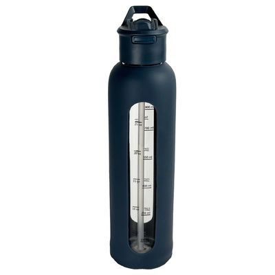 0.5KG Bpa 무료 유리 스포츠 물병 빨대와 보호 실리콘 수갑