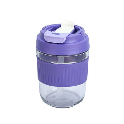 수용 가능한 OEM/ODM 400/550ml 실리콘 수면으로 된 스피크 پروف 더블 음료 유리 컵