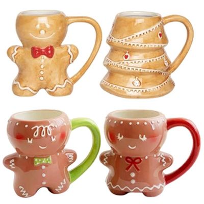 MUGS 음료용품 10OZ 세라믹 크리스마스 커피 머그 귀여운 진저브레드맨 디자인