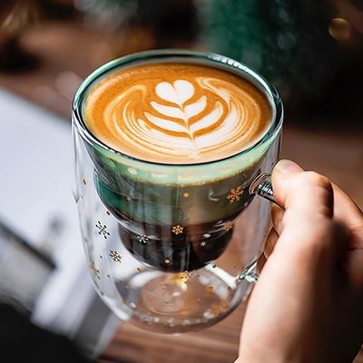 300ml 크리스마스 선물 뚜?? 과 높은 온도 저항성 있는 이중 벽화 유리 컵
