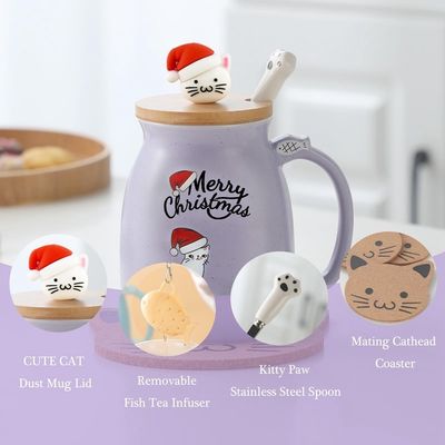 크리스마스 머그 380ml 휴대용 귀여운 세라믹 커피 머그 3D 귀여운 고양이
