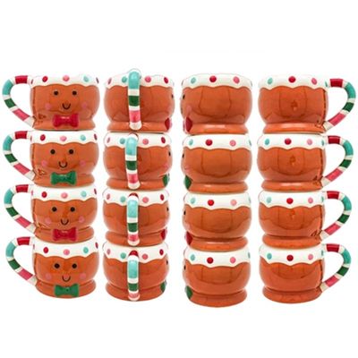 크리스마스 데이 커스텀 300ml 귀여운 진저브레드 남자 모양 키즈 컵 세라믹 커피 머그