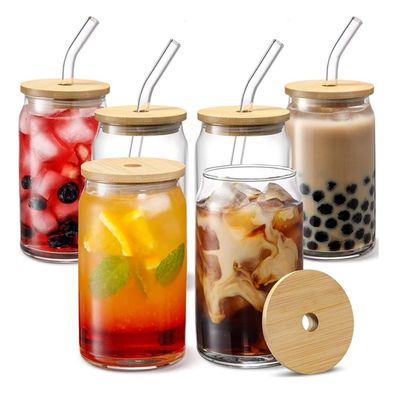 16OZ 유리 누출 방지 재사용 컵 LID 및 대나무 빨대 210g 고객 혜택을 위해