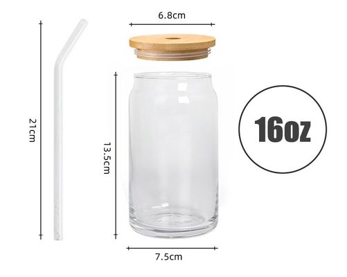 16OZ 유리 누출 방지 재사용 컵 LID 및 대나무 빨대 210g 고객 혜택을 위해