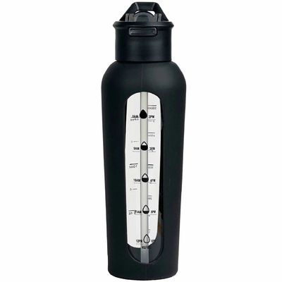 700ml/1000ml 휴대용 사용자 지정 로고 유리 병 실리콘 수갑 및 시간 스탬프