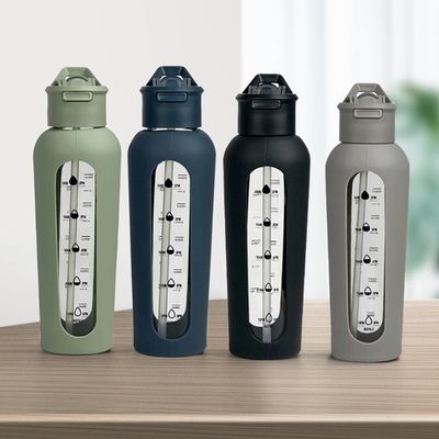 700ml/1000ml 휴대용 사용자 지정 로고 유리 병 실리콘 수갑 및 시간 스탬프