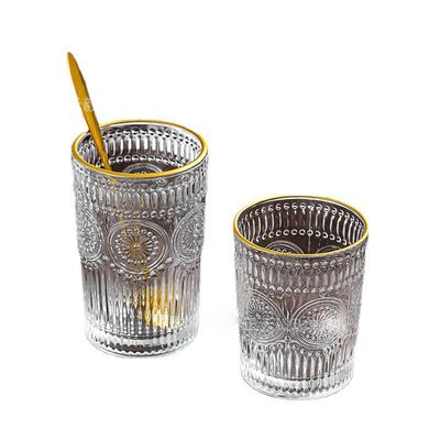 380ml 레트로 엠브로스 된 금 경계 유리 잔 햇꽃 엠브로스 된 유리 물 잔
