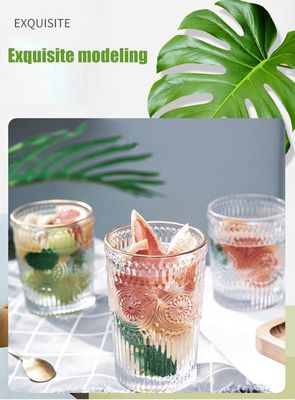 380ml 레트로 엠브로스 된 금 경계 유리 잔 햇꽃 엠브로스 된 유리 물 잔
