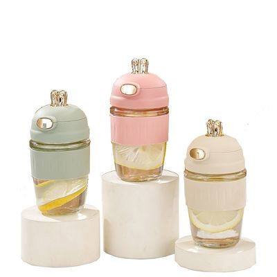 420ml 유리 토끼 귀 실리콘 세트 섬세한 선물 어린이 짚이 있는 유리 병