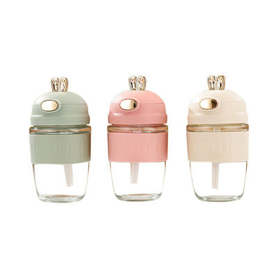 420ml 유리 토끼 귀 실리콘 세트 섬세한 선물 어린이 짚이 있는 유리 병