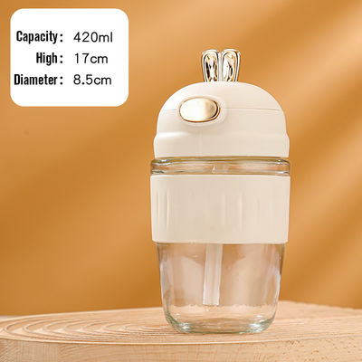 420ml 유리 토끼 귀 실리콘 세트 섬세한 선물 어린이 짚이 있는 유리 병