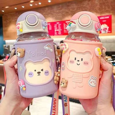 학생 및 어린이용 크리에이티브 휴대용 플라스틱 컵 누출 방지 빨대 물병