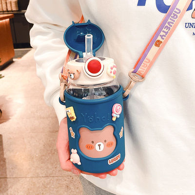 학생 및 어린이용 크리에이티브 휴대용 플라스틱 컵 누출 방지 빨대 물병