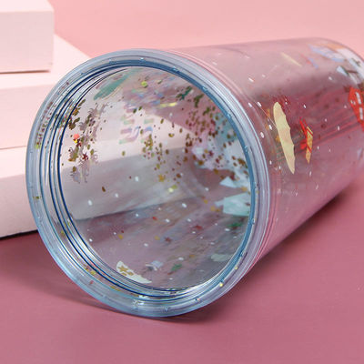 1개 500ml 사용자 지정 로고 플래시 듀얼 월 컵 누출 방지 재사용 크리스마스 플라스틱 병 뚜?? 과 빨대