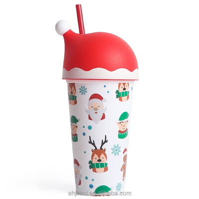 카튼 스타일 크리스마스 매직 플라스틱 20 온스 Frosted Tumbler 사용자 지정 로고와 빨대