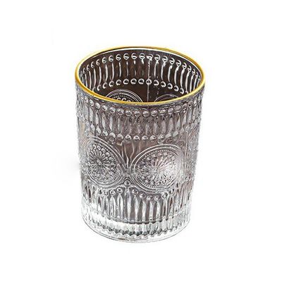 300ML/380ML 용량 직선 햇꽃 엠보스 된 유리 물 잔 레트로 스타일