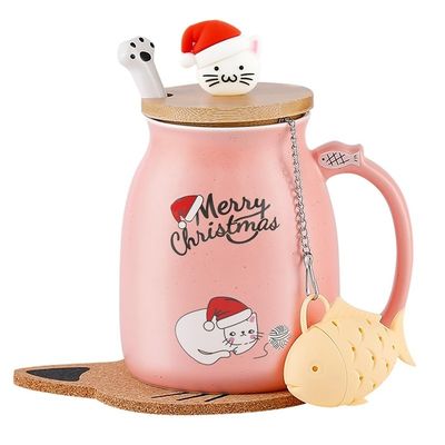 마티리얼 세레믹 380ml 3D 고양이 디자인과 대나무 뚜?? 이 있는 귀여운 세레믹 커피컵