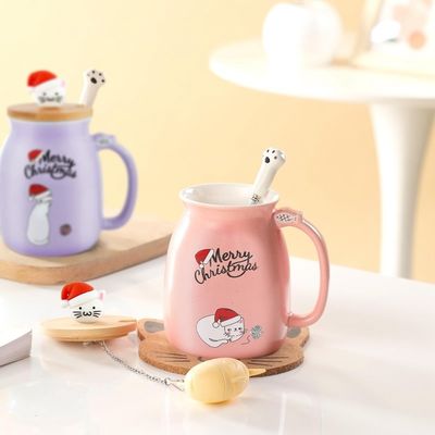 마티리얼 세레믹 380ml 3D 고양이 디자인과 대나무 뚜?? 이 있는 귀여운 세레믹 커피컵