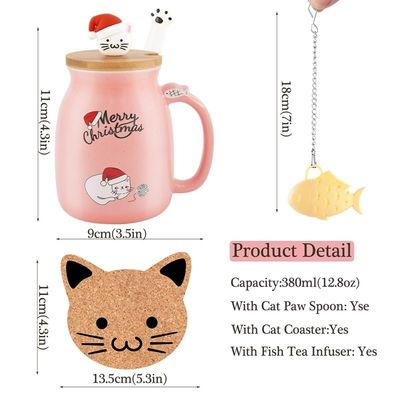 마티리얼 세레믹 380ml 3D 고양이 디자인과 대나무 뚜?? 이 있는 귀여운 세레믹 커피컵