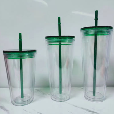 16oz/24oz 학생 스포츠 컵 뚜?? 과 빨대 겹벽 플라스틱 물병