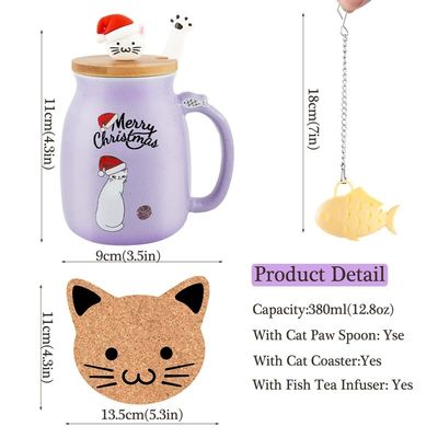 380ML 귀여운 보라색 세라믹 커피 컵 포르셀린 크리스마스 머그 사랑스러운 키티 뚜?? 과 함께 차 우유 머그