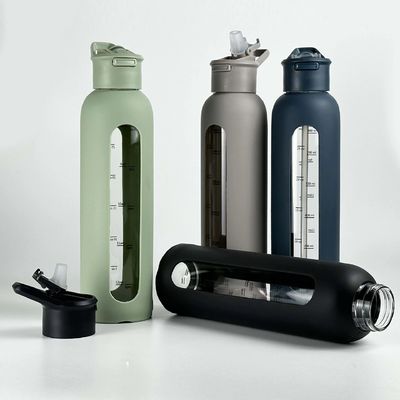700ml/1000ml 용량 짚과 보호 수갑을 가진 동기 부여 물병
