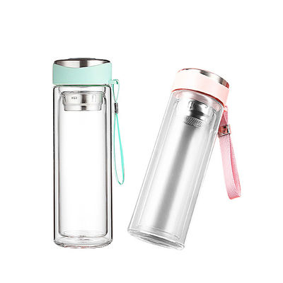 320ML 핑크 색 인푸저와 함께 듀얼 월드 유리 물병 사용자 지정 로고 허용