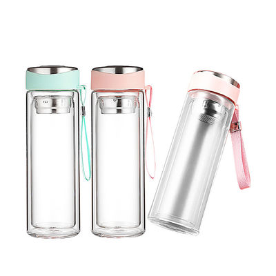 에코 320ml 이중 벽 유리 음료 차 물병 와 함께 차 인부셔