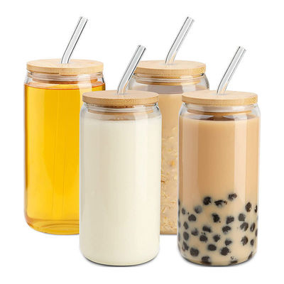 16oz 아이스 커피 머그 거품 차 팝 캔 맥주 와인 음료 유리 컵과 유리 빨대