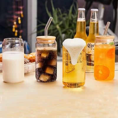 16oz 아이스 커피 머그 거품 차 팝 캔 맥주 와인 음료 유리 컵과 유리 빨대