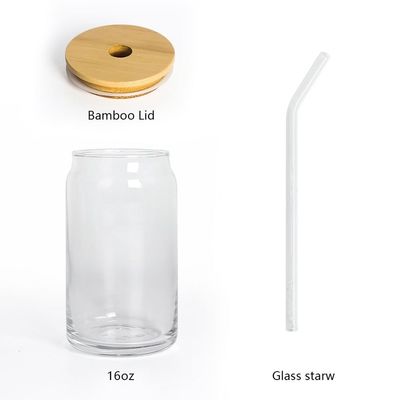 주스 우유 맥주 소다 유리 빨대 포함 된 16 온스 캔 모양의 거품 차 유리