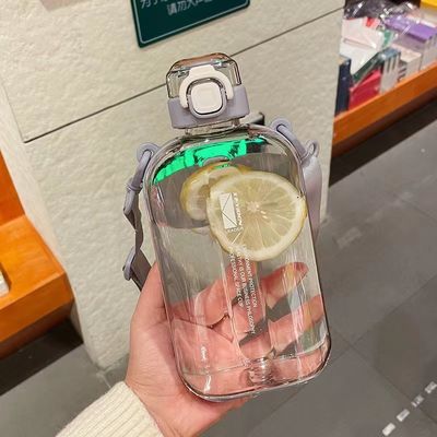750ml 평면 맑은 물병 라니어드와 스프링 캡 휴대용 BPA 없는 음료 컵