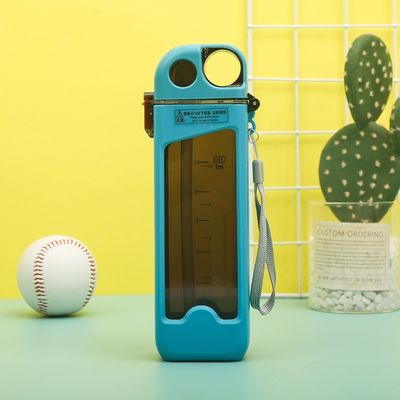 맞춤 로고 스포츠 컵 짚과 용량 라인 350ml 광장 플라스틱 물병