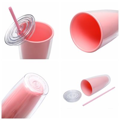 어린이용 재사용 텀블러 직선 색상 변경 플라스틱 컵 뚜?? 과 빨대