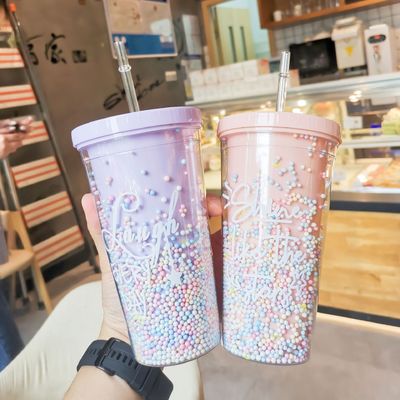 550ml 맑은 PC 플라스틱 컵 BPA 없는 쌍벽 재사용 밀크셰이크 컵