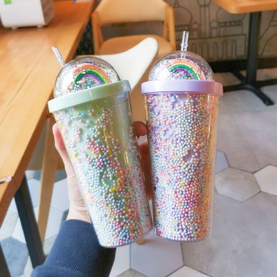 550ml 맑은 PC 플라스틱 컵 BPA 없는 쌍벽 재사용 밀크셰이크 컵