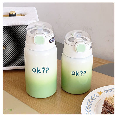 학생 휴대용 350/450ml 스테인리스 스틸 텀블러 짚과 열 단열