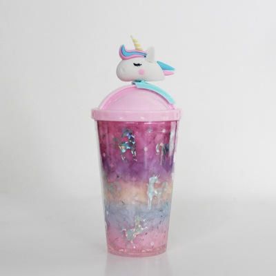 430ml 용량 패션 야외 물병 귀여운 유니콘 모양 뚜?? 이 있는 누출 방지
