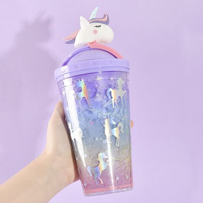 430ml 용량 패션 야외 물병 귀여운 유니콘 모양 뚜?? 이 있는 누출 방지