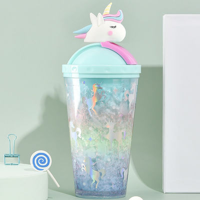 430ml 용량 패션 야외 물병 귀여운 유니콘 모양 뚜?? 이 있는 누출 방지