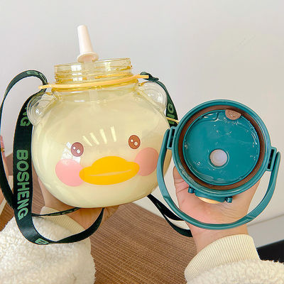 맞춤형 색상 1L 큰 용량 물병 투명 곰 음료 컵 짚