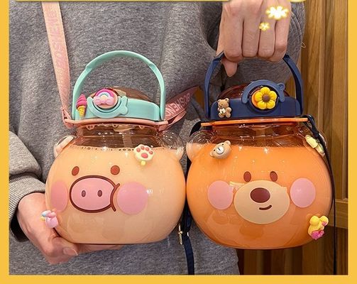 맞춤형 색상 1L 큰 용량 물병 투명 곰 음료 컵 짚