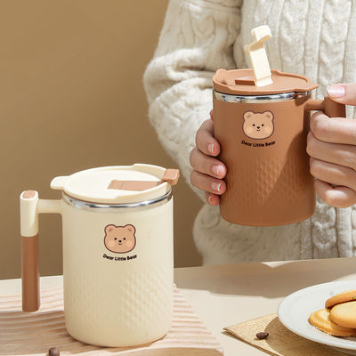450ml 304 스테인리스 스틸 커피 머그 단열 컵 가정용 손잡이가 있는 커피 병