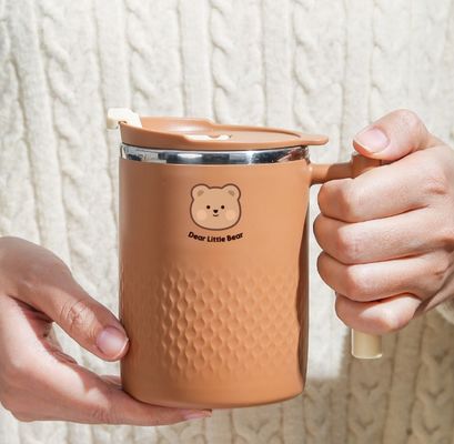 450ml 304 스테인리스 스틸 커피 머그 단열 컵 가정용 손잡이가 있는 커피 병