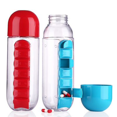 끓는 물 다기능 600ML 7일용 약 케이스와 함께 매일 2인 1 플라스틱 물병