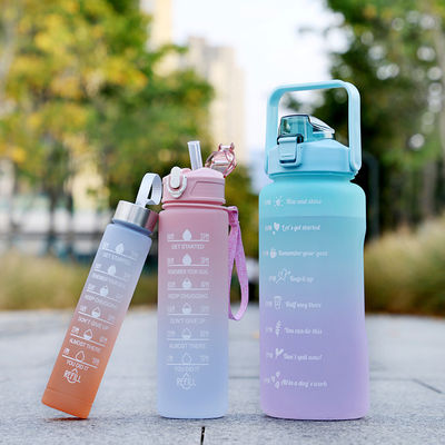 32oz BPA 무료 시간 표시기 3Pcs 플라스틱 얼음 동기 부여 물병 세트 스포츠 분홍색