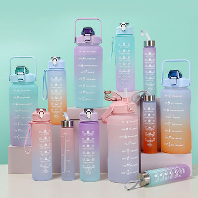 32oz BPA 무료 시간 표시기 3Pcs 플라스틱 얼음 동기 부여 물병 세트 스포츠 분홍색